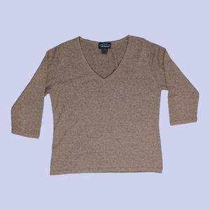 Charter Club | Women's 100% Cashmere Short Sleeve V-Neck Sweater Tan Medium